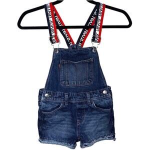 Levi's logo striped strap Overall Shorts boyfriend distressed girls size 6